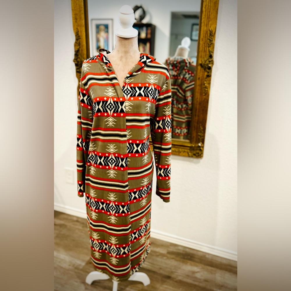 Aztec Southwestern Cowboy Rodeo Cardigan Kimono Hooded Tribal Duster size 2X - Picture 7 of 10